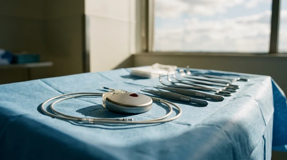 Stimulateur cardiaque et sondes sur un champ stérile